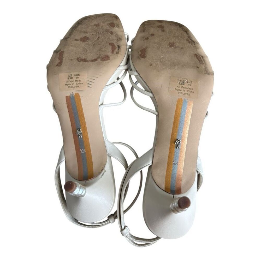 Sam Edelman Philippa Sandal Pearl Women’s Size 8.5 Ivory Embellished Kitten Heel - Picture 10 of 11
